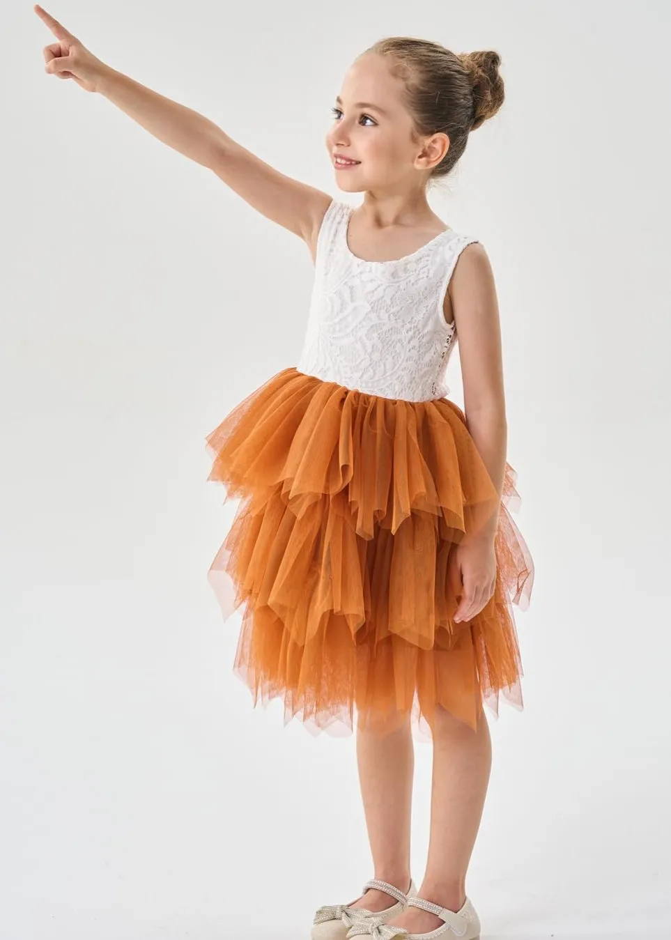 Peony Lace Flower Girl Dress in Burnt Orange (tiered)