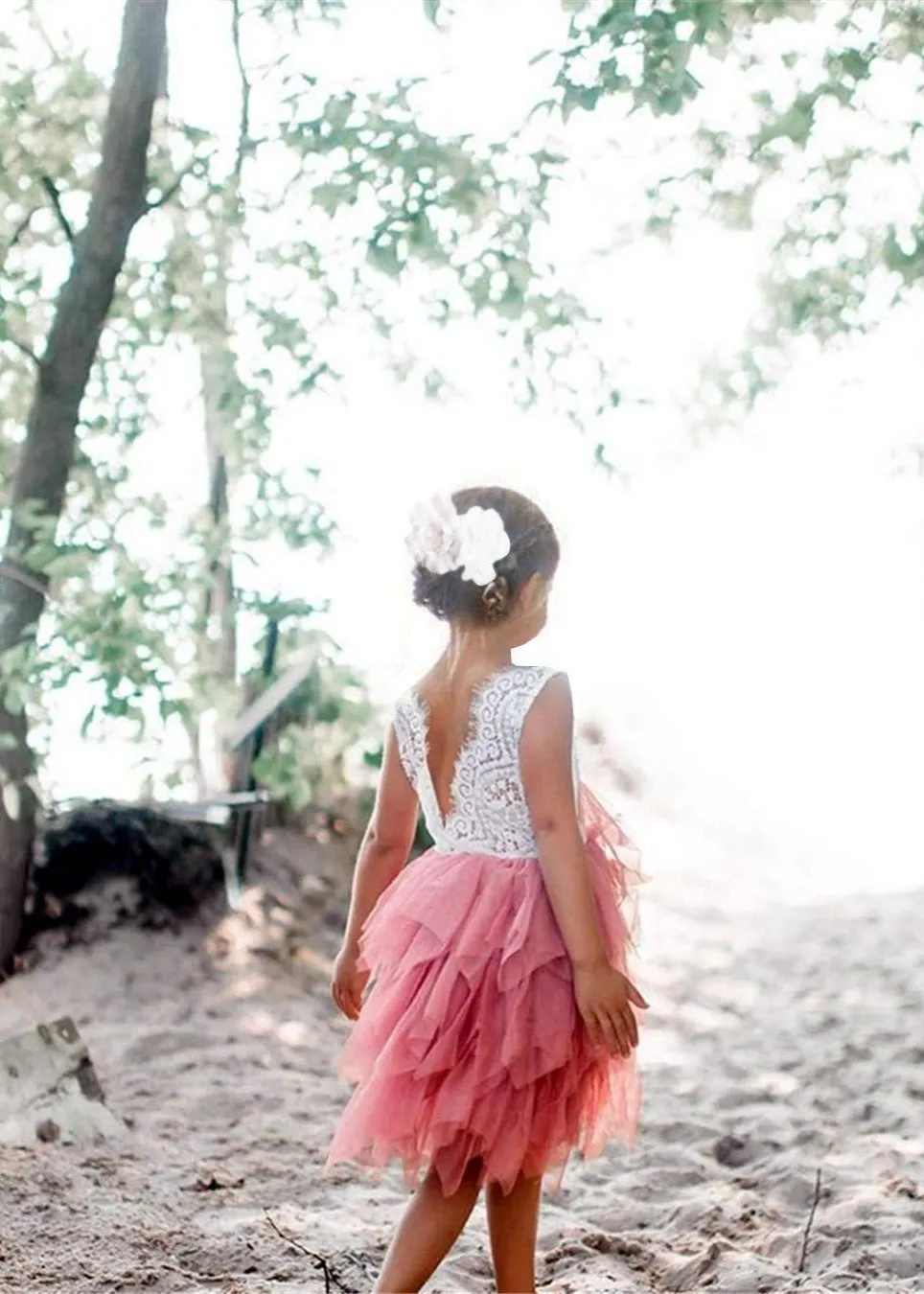 Peony Lace Flower Girl Dress in Dusty Pink (tiered)