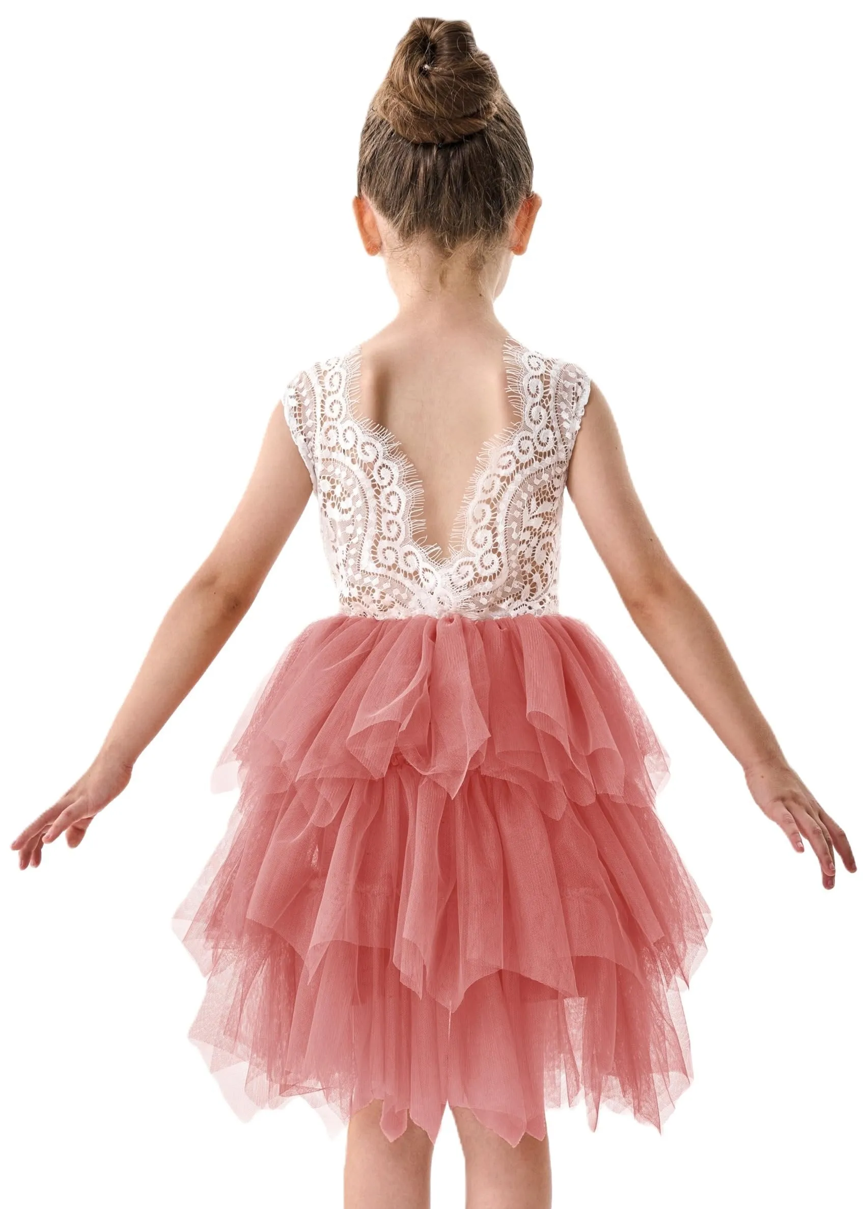 Peony Lace Flower Girl Dress in Dusty Pink (tiered)