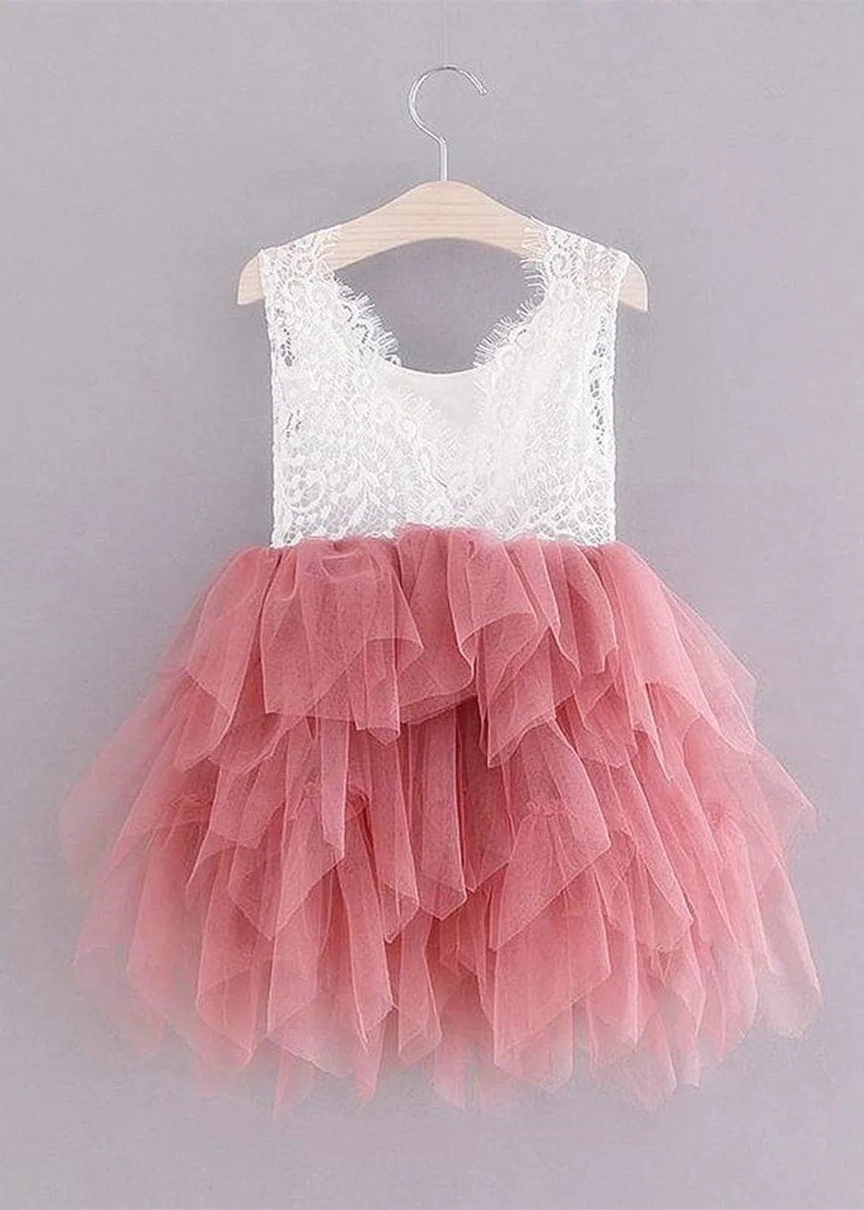 Peony Lace Flower Girl Dress in Dusty Pink (tiered)
