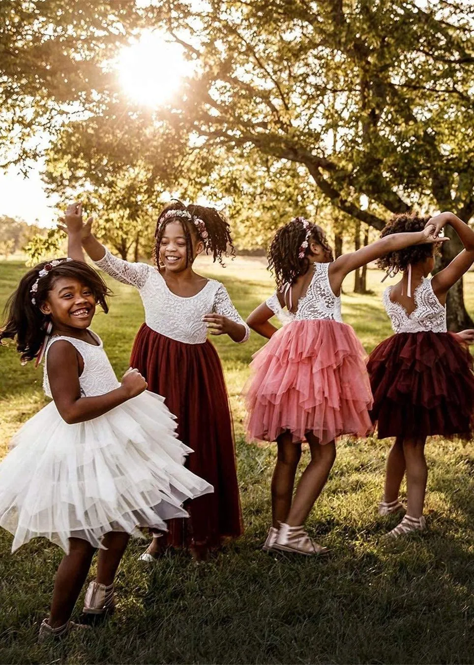 Peony Lace Flower Girl Dress in Dusty Pink (tiered)