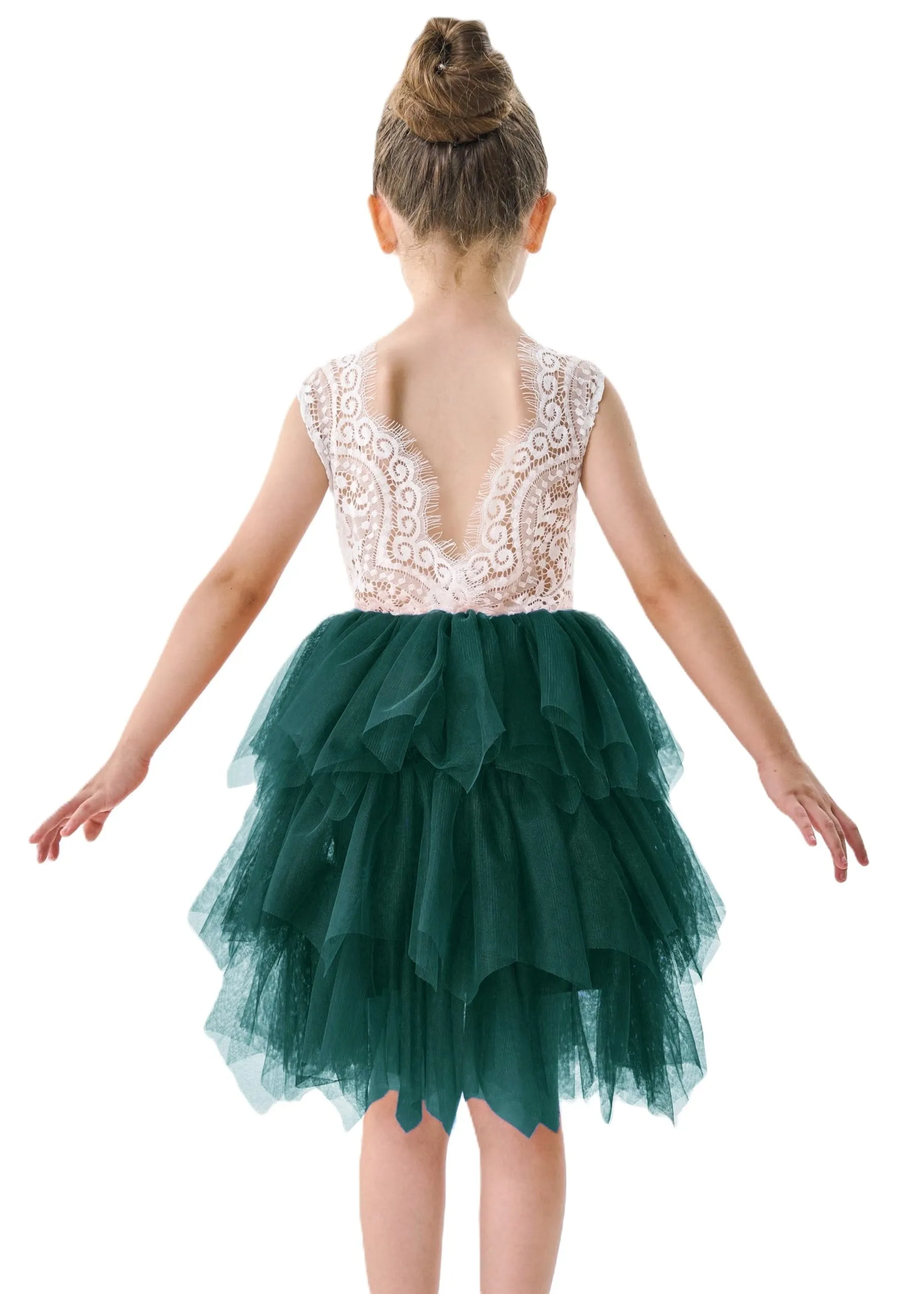 Peony Lace Flower Girl Dress in Green (tiered)