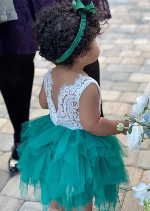 Peony Lace Flower Girl Dress in Green (tiered)