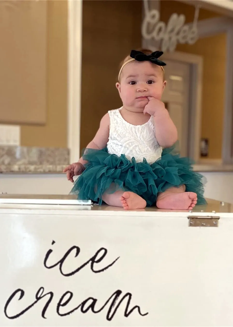 Peony Lace Flower Girl Dress in Green (tiered)