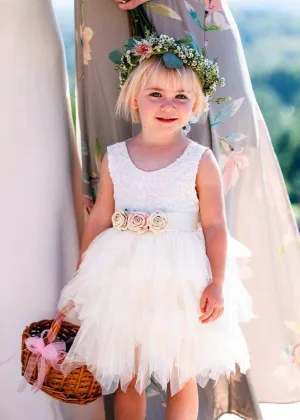 Peony Lace Flower Girl Dress in Ivory (tiered)