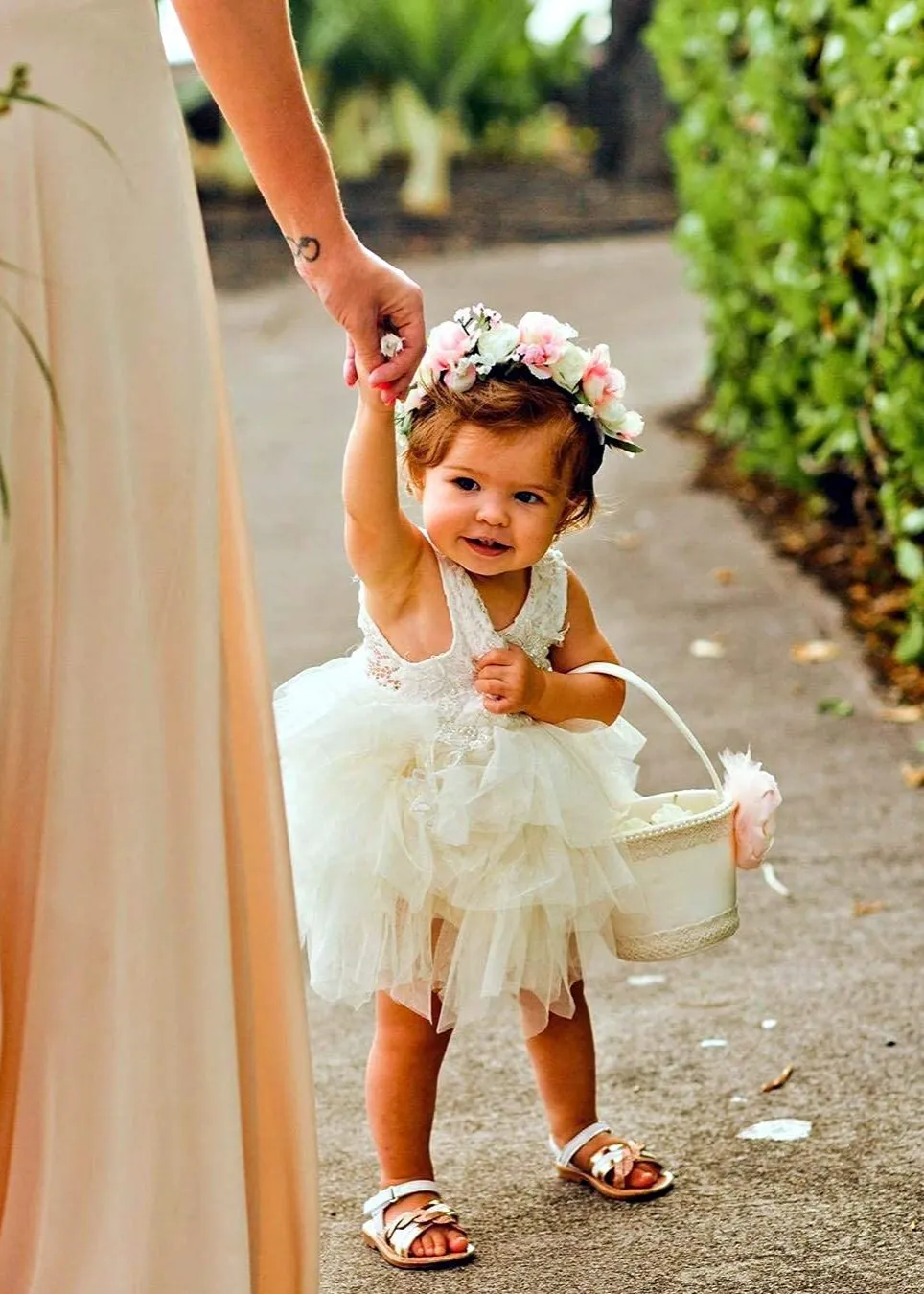 Peony Lace Flower Girl Dress in Ivory (tiered)