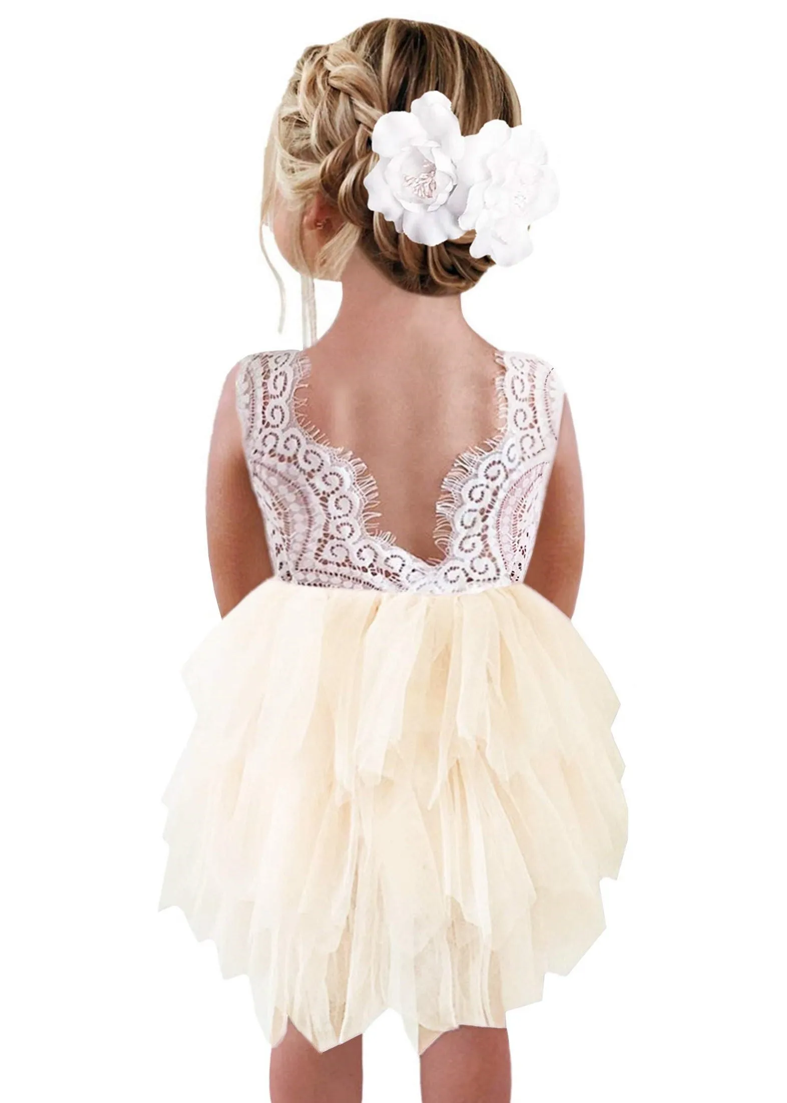Peony Lace Flower Girl Dress in Ivory (tiered)