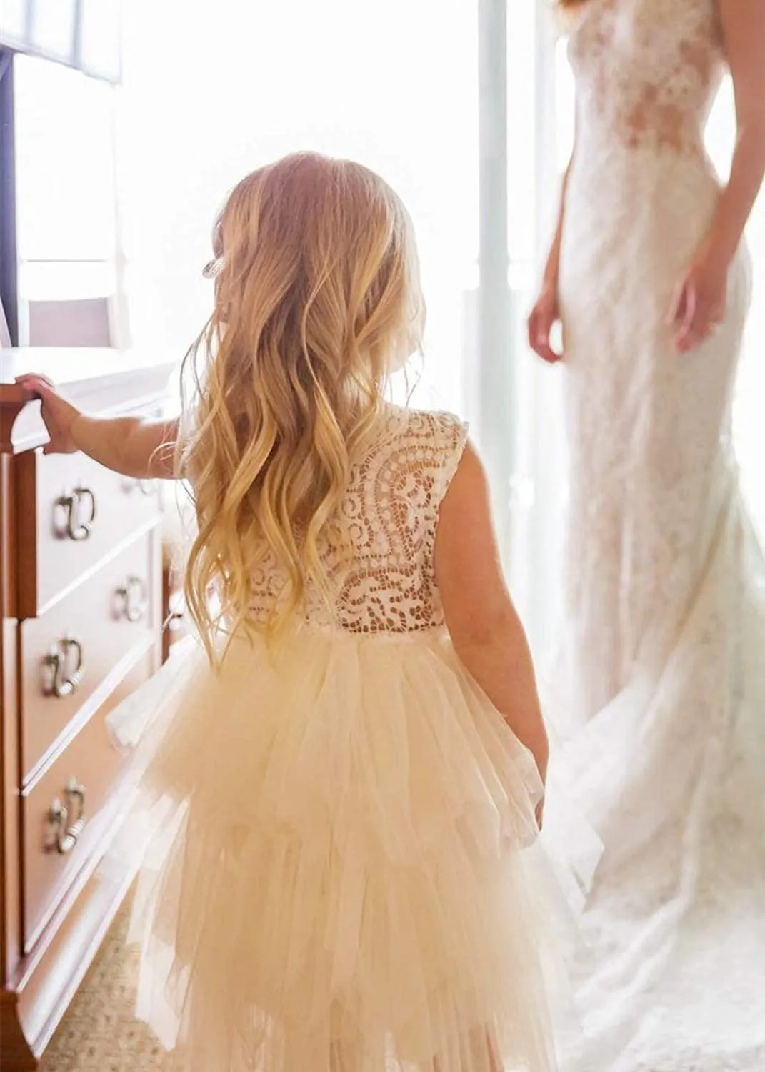 Peony Lace Flower Girl Dress in Ivory (tiered)