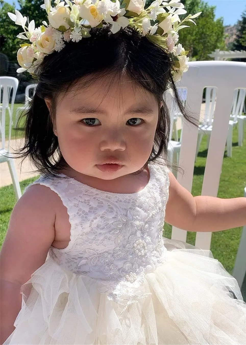 Peony Lace Flower Girl Dress in Ivory (tiered)