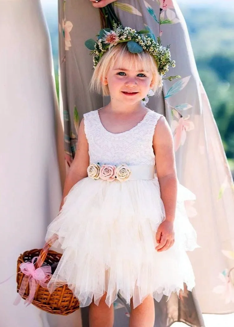 Peony Lace Flower Girl Dress in Ivory (tiered)