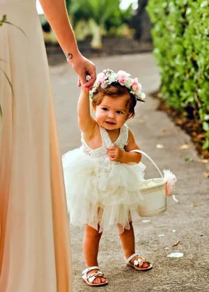 Peony Lace Flower Girl Dress in Ivory (tiered)