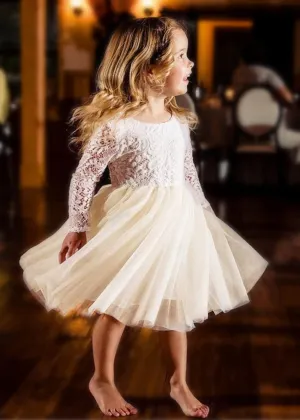 Peony Lace Flower Girl Dress in Ivory