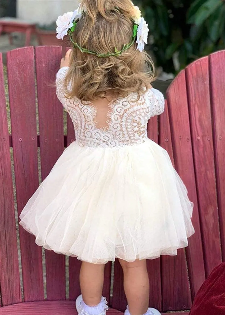 Peony Lace Flower Girl Dress in Ivory