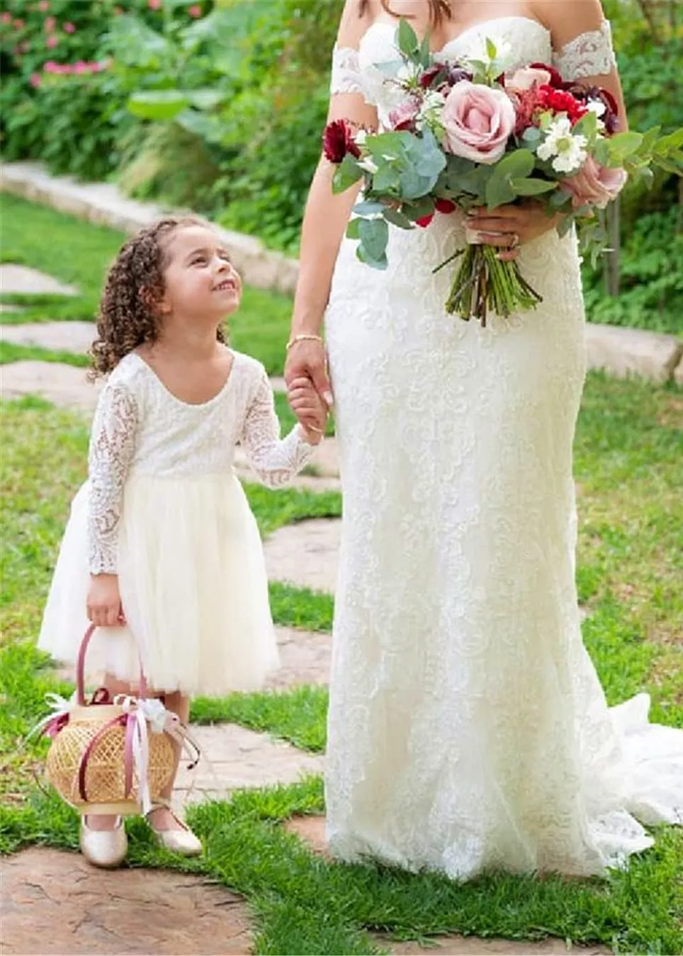Peony Lace Flower Girl Dress in Ivory