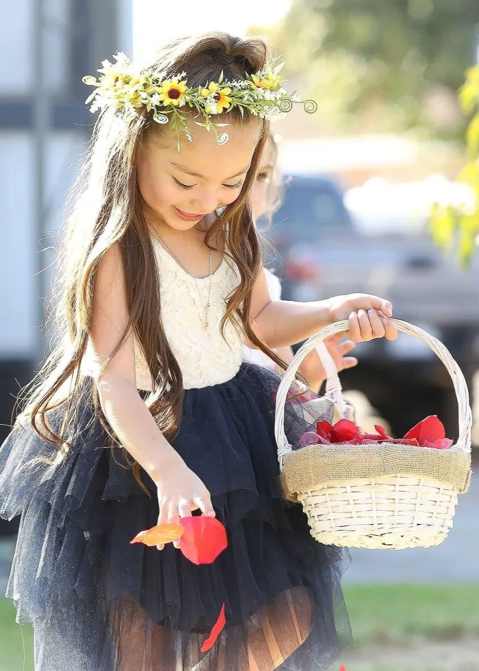 Peony Lace Flower Girl Dress in Navy Blue (tiered)