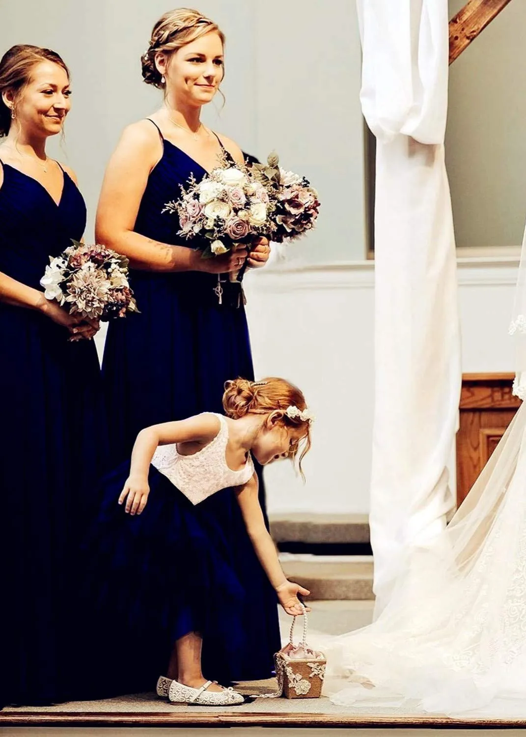 Peony Lace Flower Girl Dress in Navy Blue (tiered)