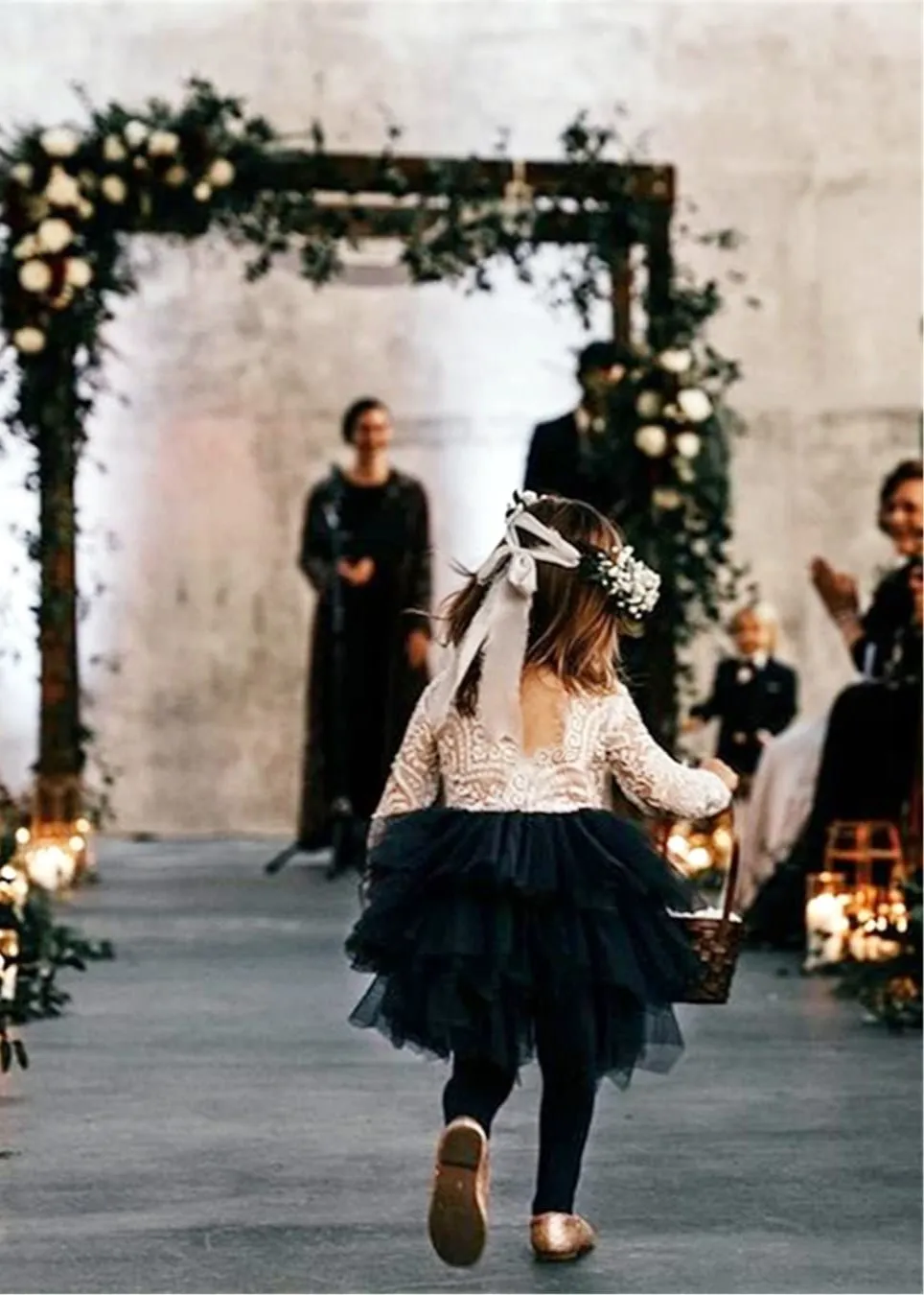 Peony Lace Flower Girl Dress in Navy (tiered)