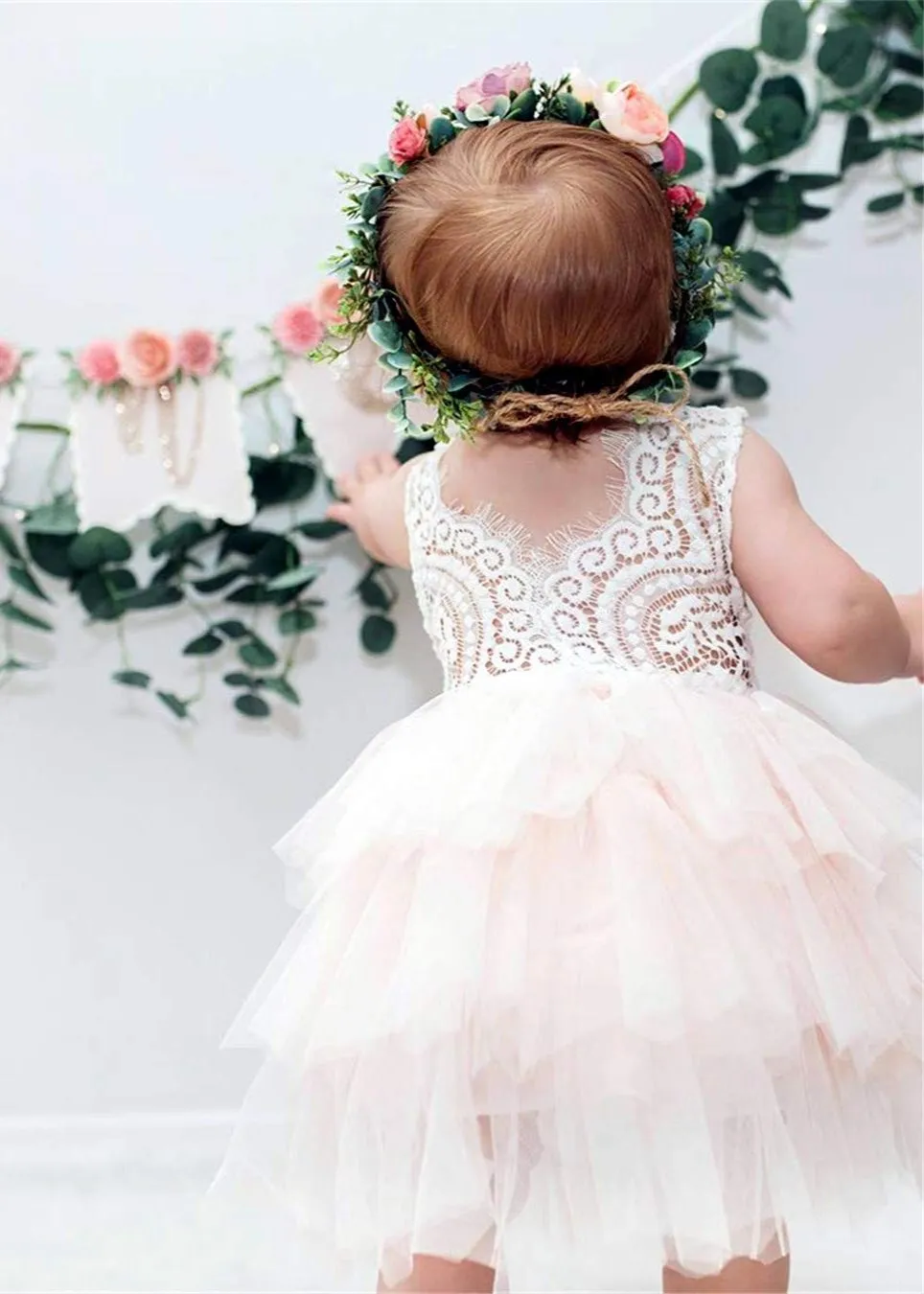 Peony Lace Flower Girl Dress in Pink (tiered)