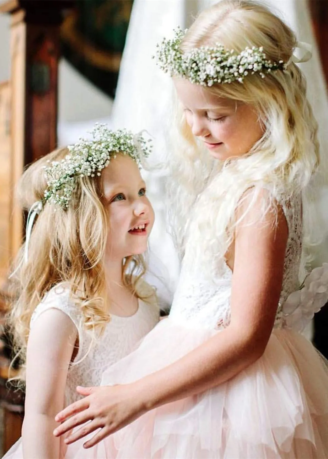 Peony Lace Flower Girl Dress in Pink (tiered)