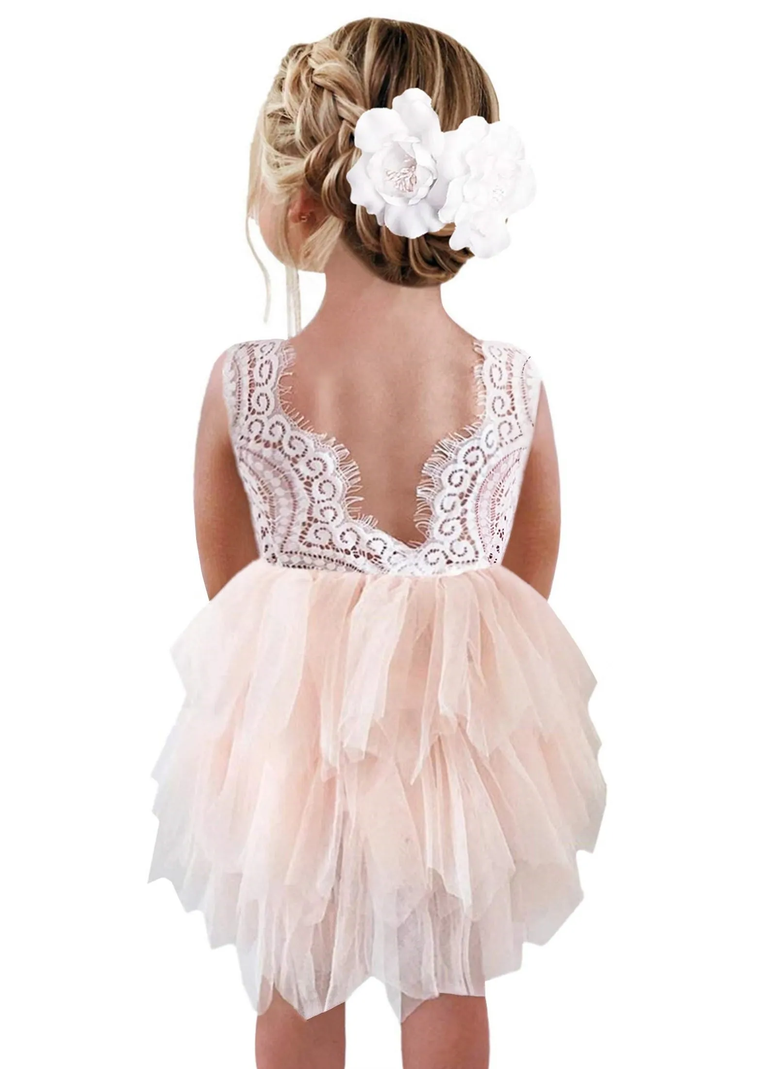 Peony Lace Flower Girl Dress in Pink (tiered)