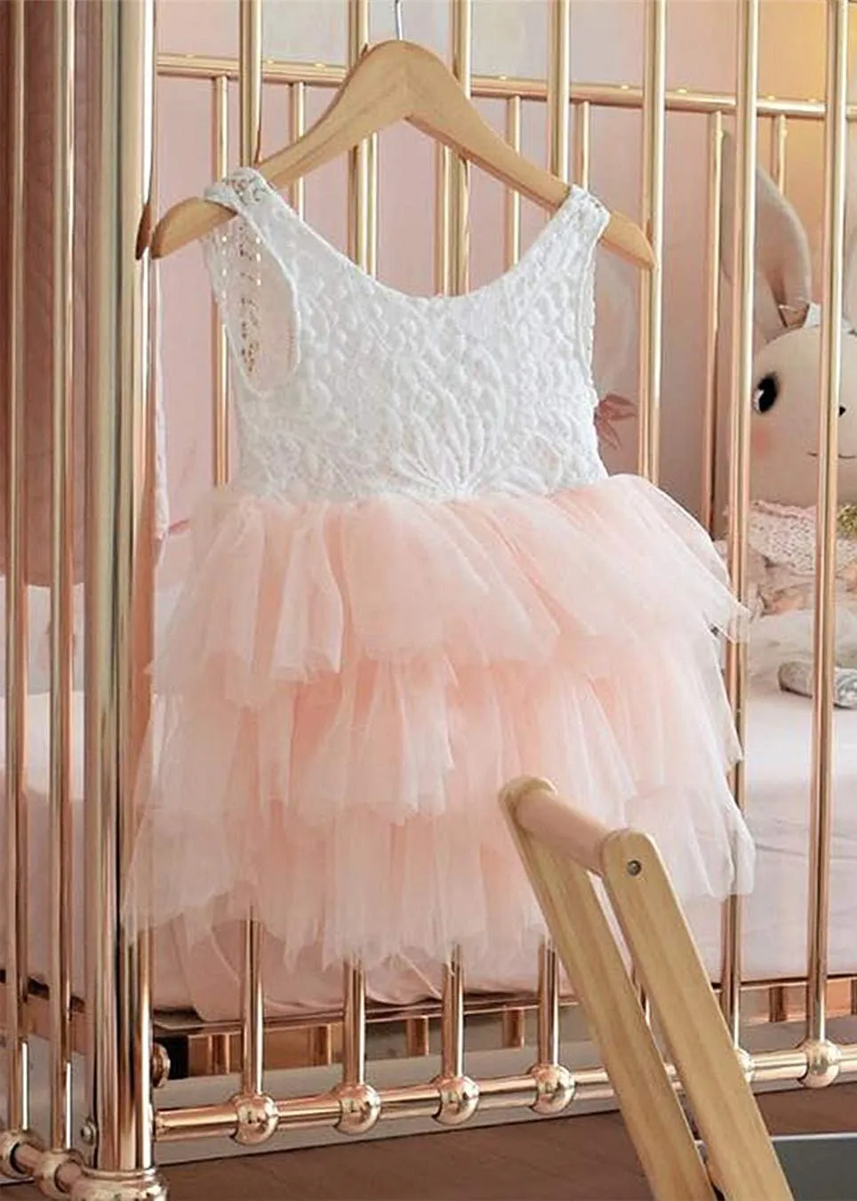 Peony Lace Flower Girl Dress in Pink (tiered)