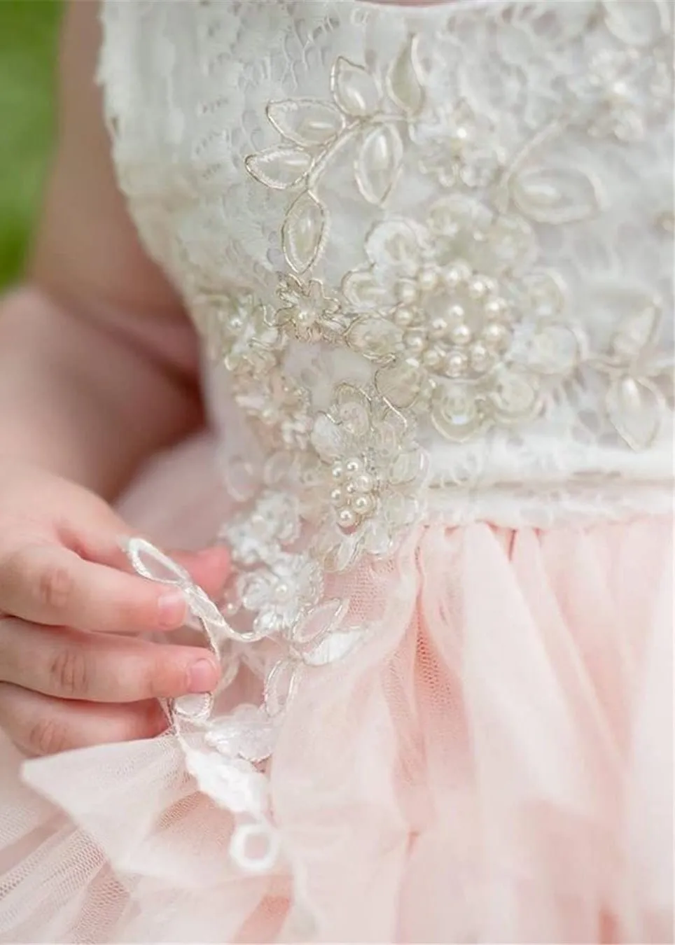 Peony Lace Flower Girl Dress in Pink (tiered)