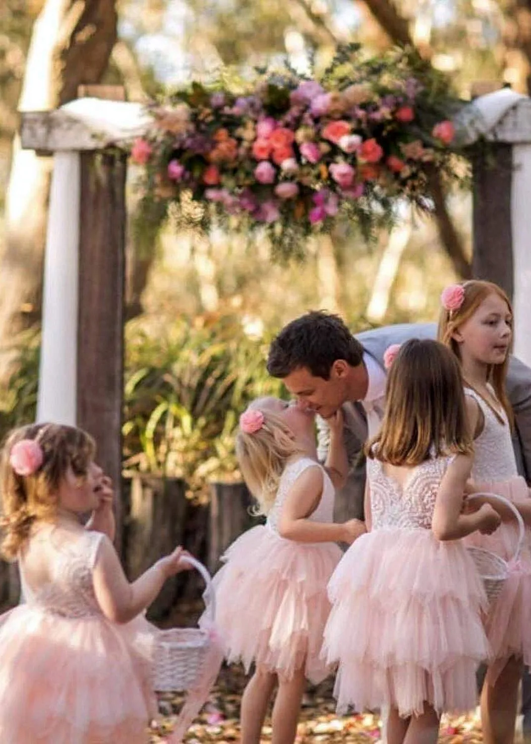 Peony Lace Flower Girl Dress in Pink (tiered)