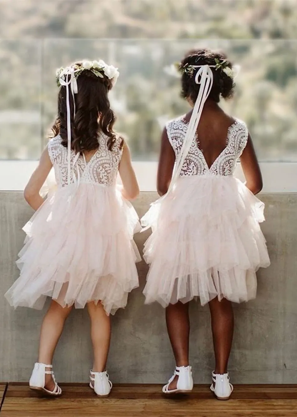 Peony Lace Flower Girl Dress in Pink (tiered)