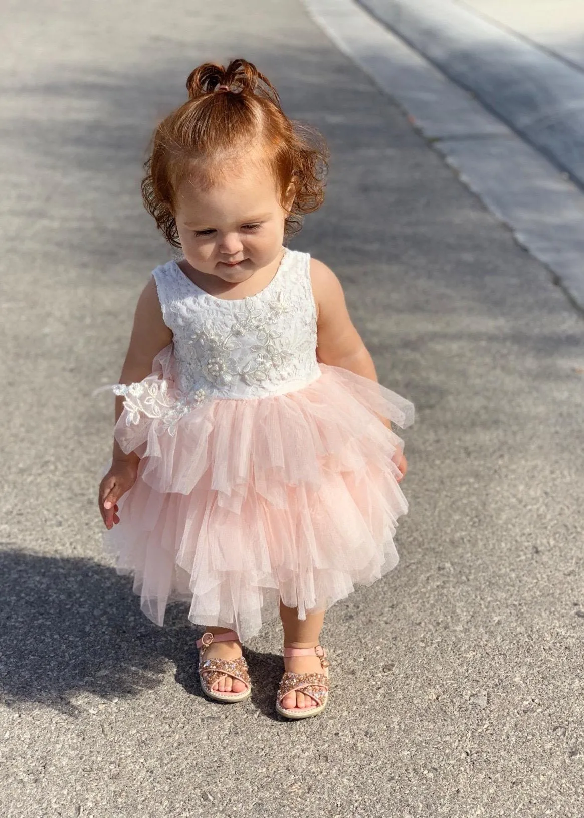 Peony Lace Flower Girl Dress in Pink (tiered)