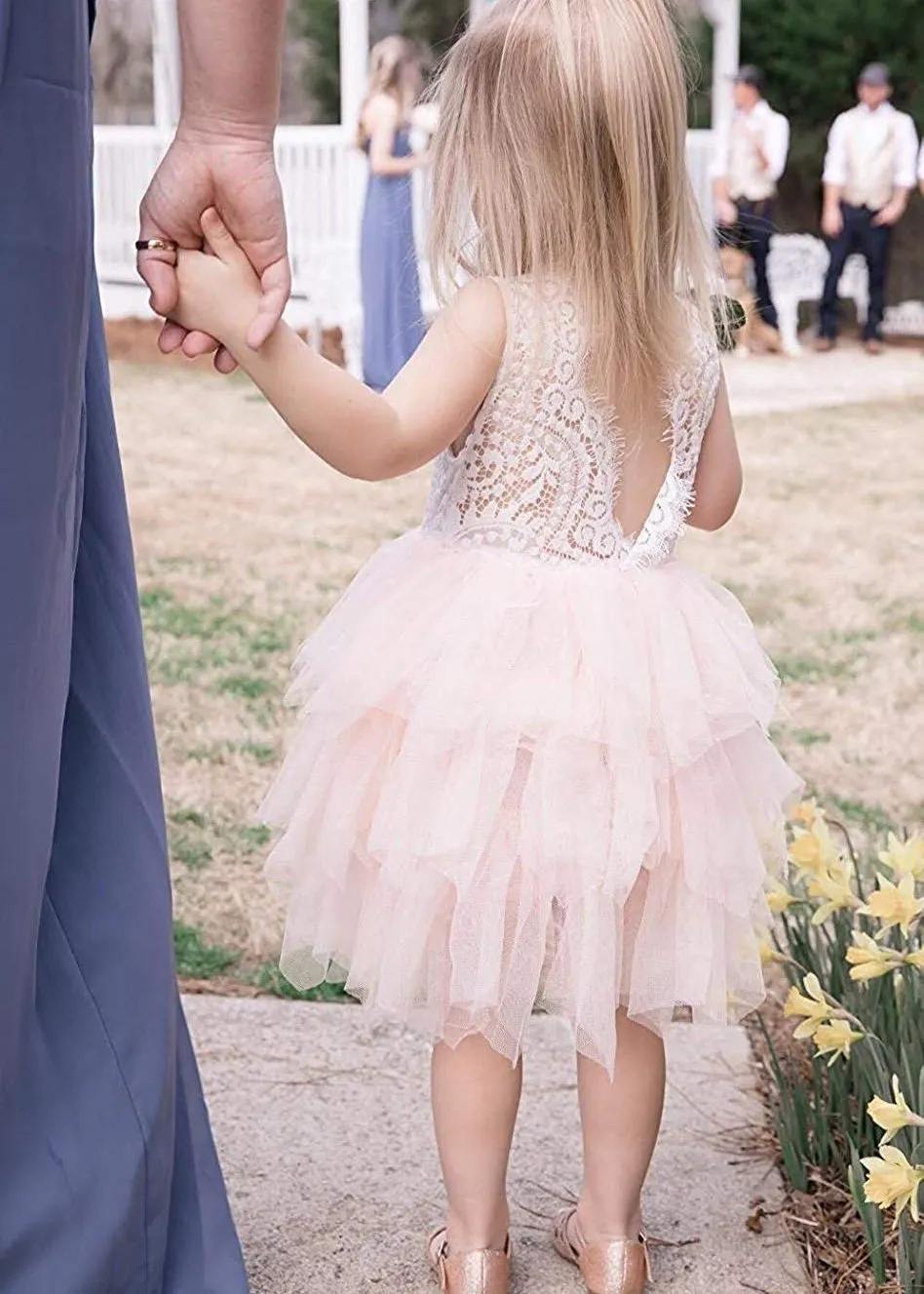 Peony Lace Flower Girl Dress in Pink (tiered)