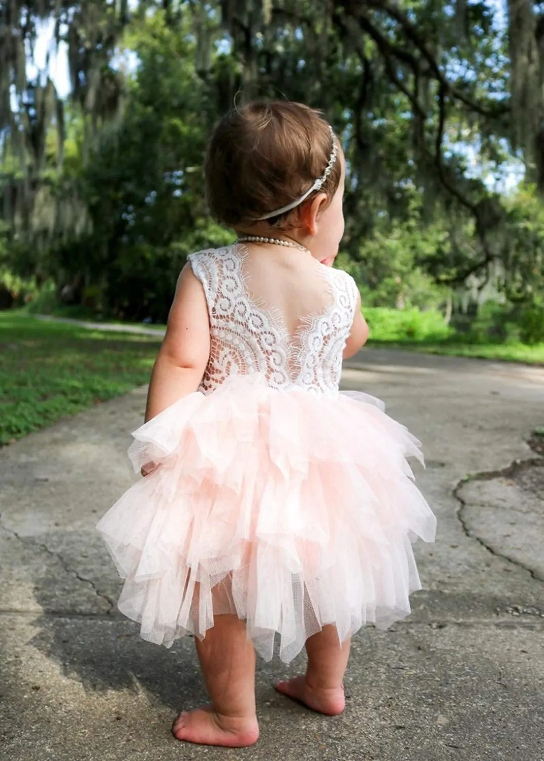 Peony Lace Flower Girl Dress in Pink (tiered)