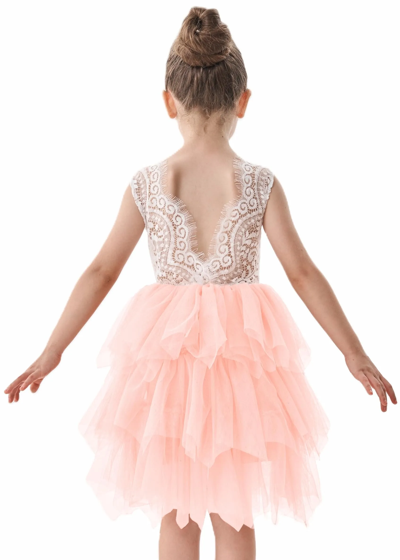 Peony Lace Flower Girl Dress in Pink (tiered)