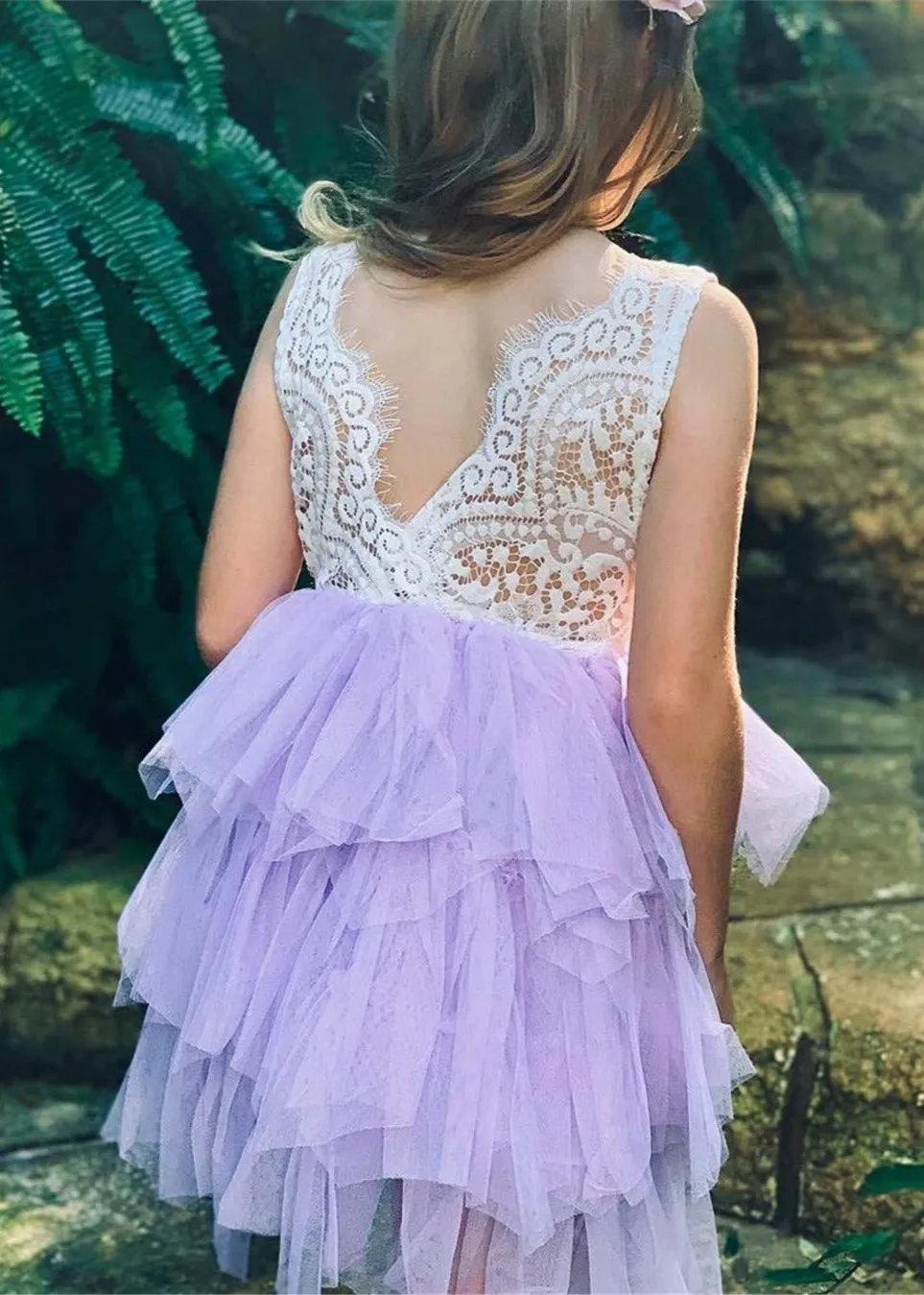 Peony Lace Flower Girl Dress in Purple (tiered)