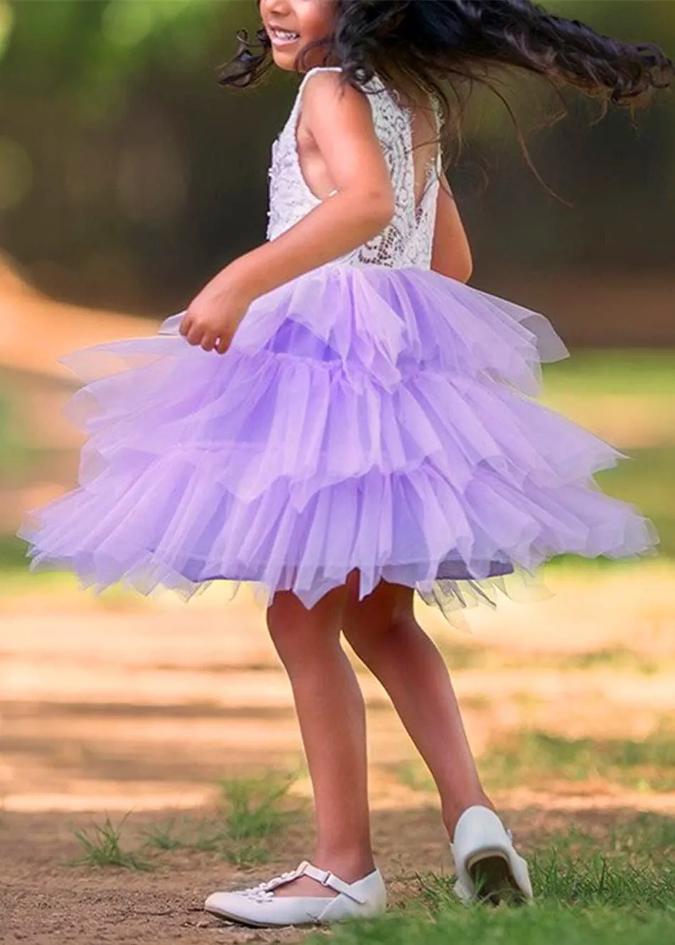 Peony Lace Flower Girl Dress in Purple (tiered)