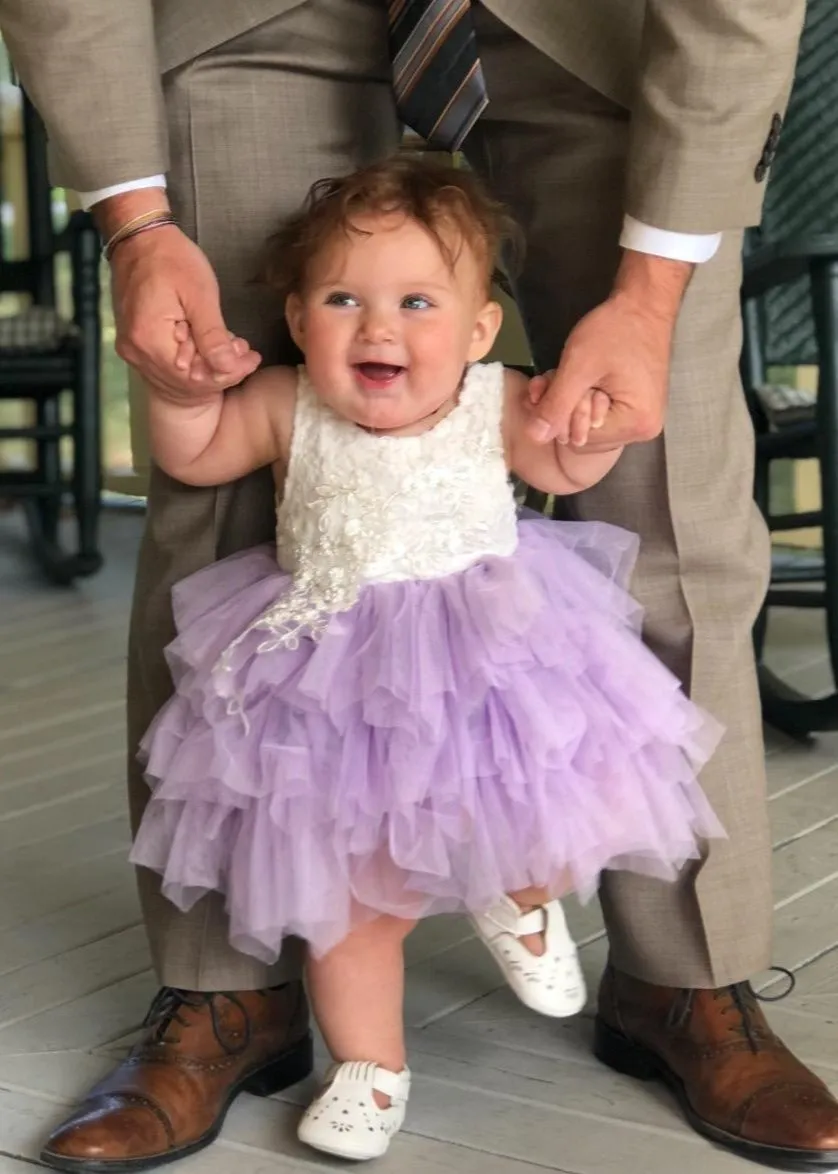 Peony Lace Flower Girl Dress in Purple (tiered)