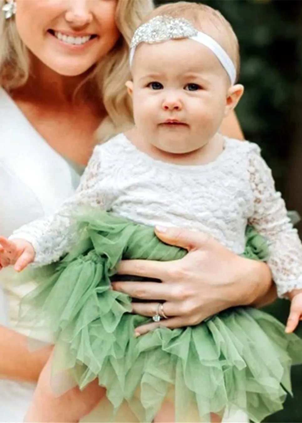 Peony Lace Flower Girl Dress in Sage (tiered)