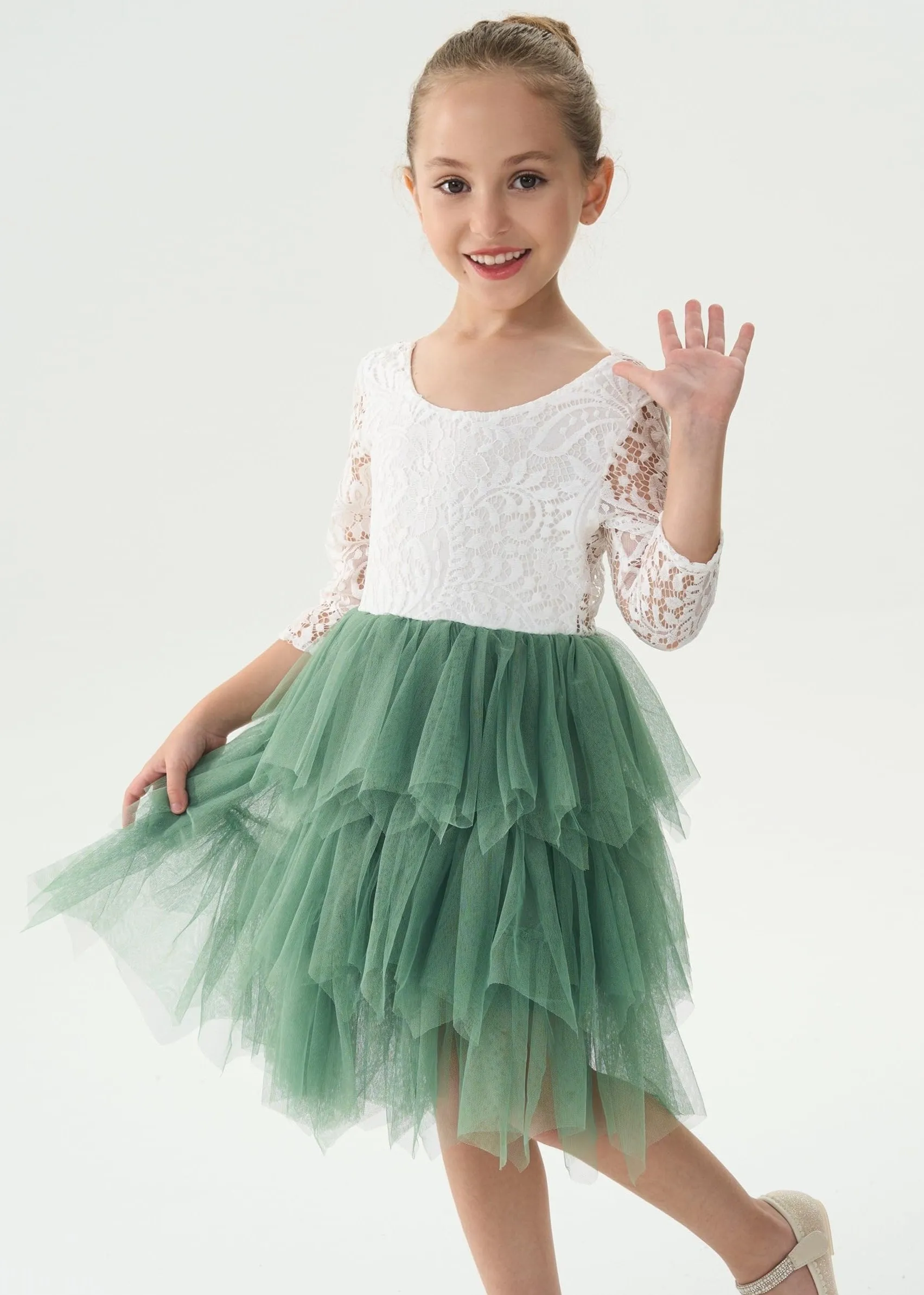 Peony Lace Flower Girl Dress in Sage (tiered)