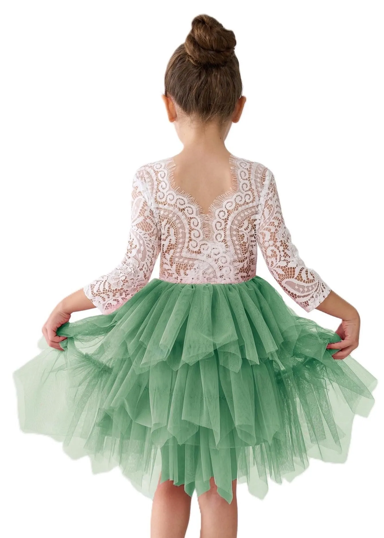 Peony Lace Flower Girl Dress in Sage (tiered)