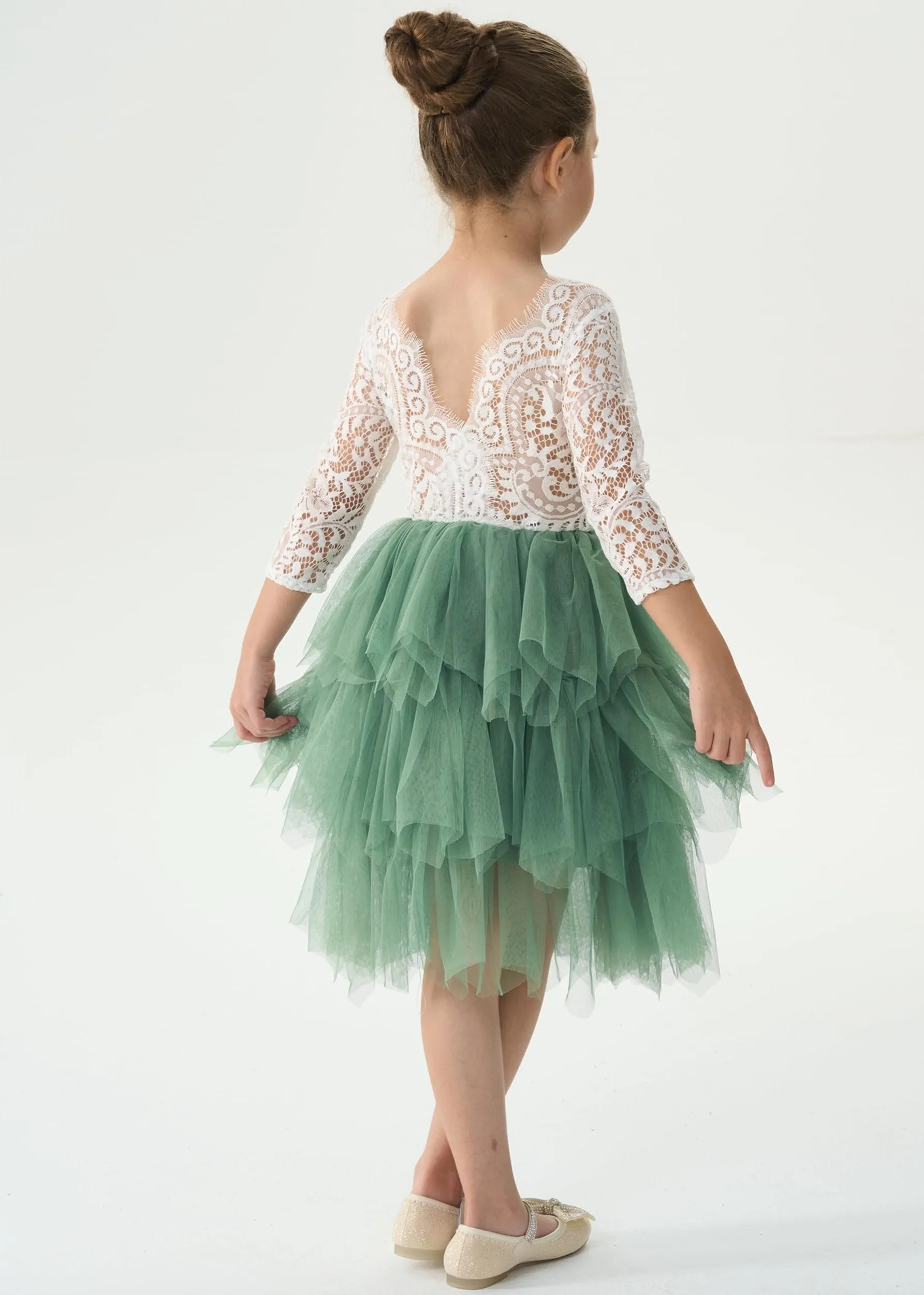 Peony Lace Flower Girl Dress in Sage (tiered)