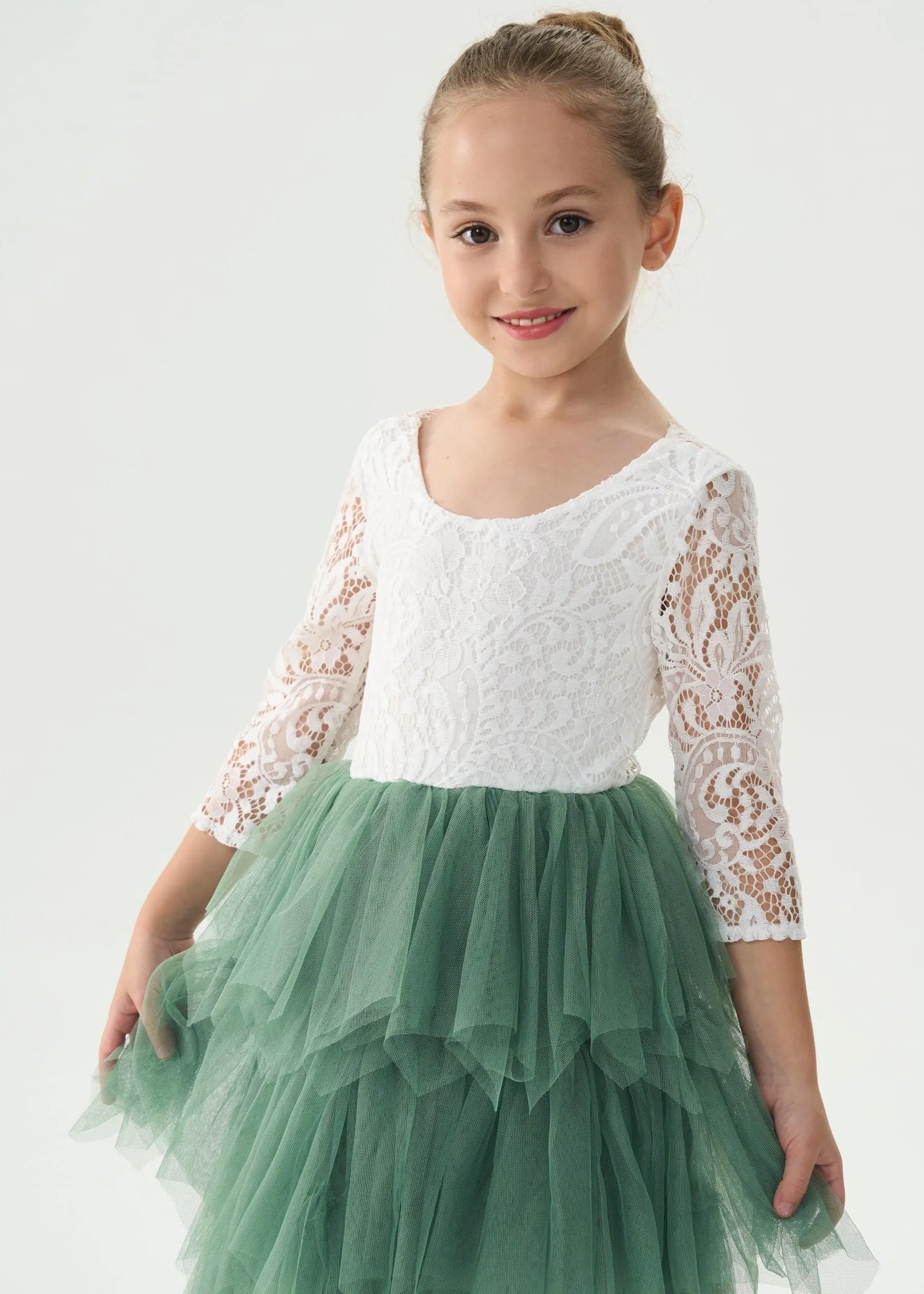 Peony Lace Flower Girl Dress in Sage (tiered)