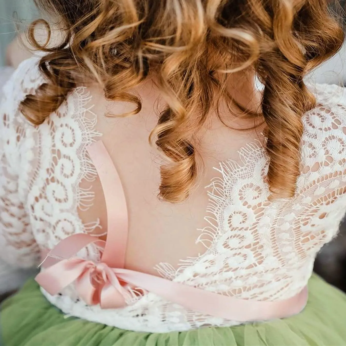 Peony Lace Flower Girl Dress in Sage (tiered)