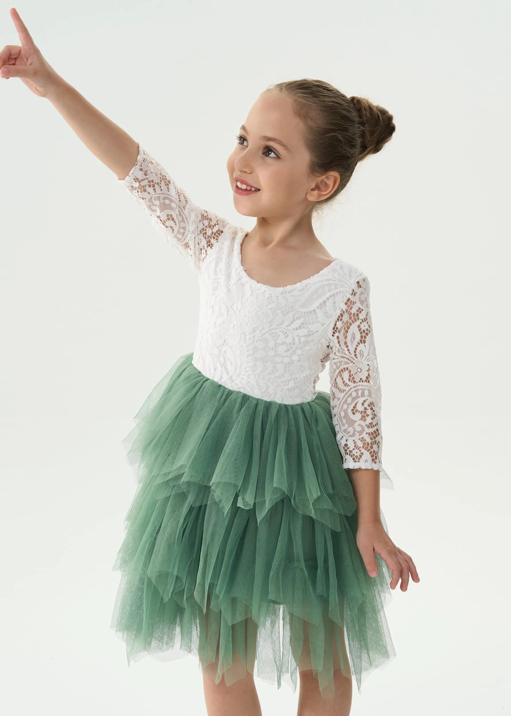 Peony Lace Flower Girl Dress in Sage (tiered)