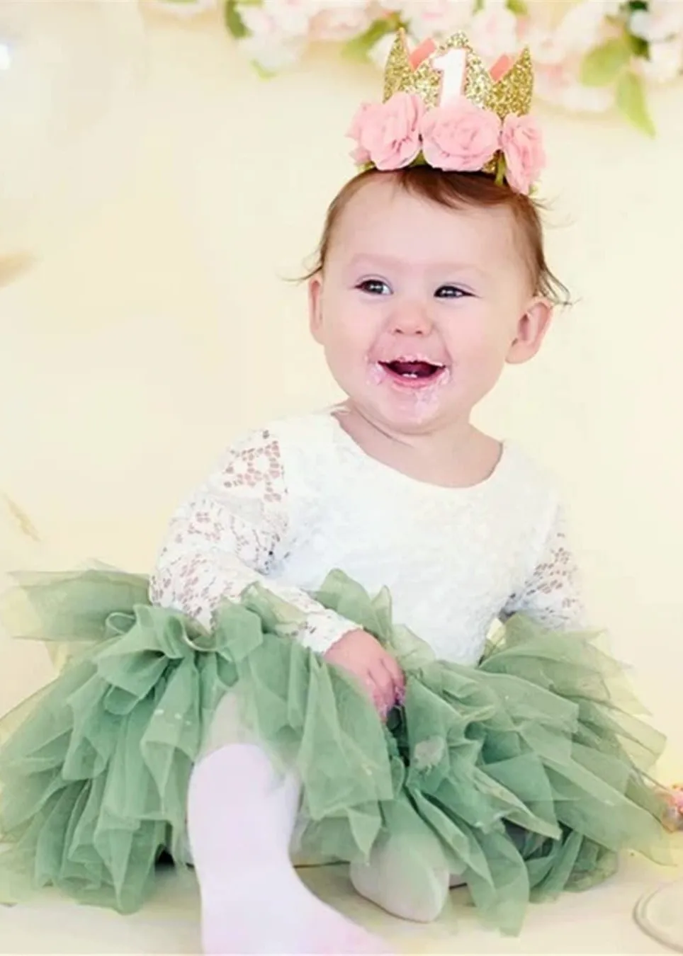 Peony Lace Flower Girl Dress in Sage (tiered)