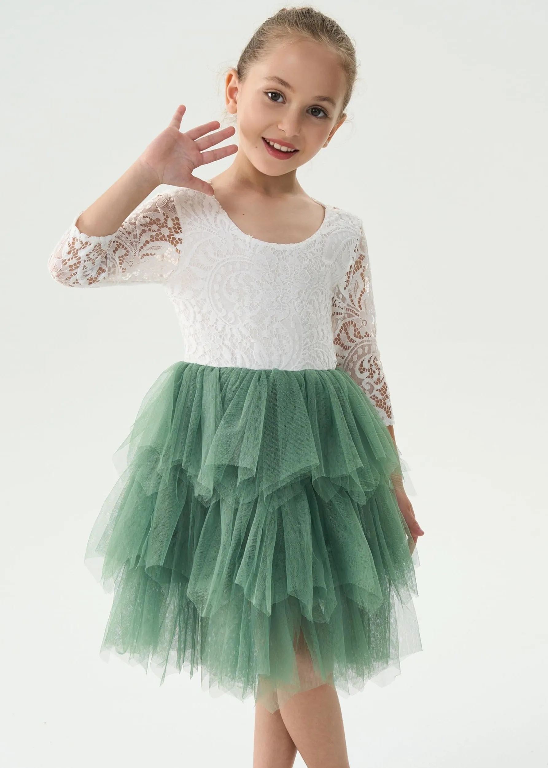Peony Lace Flower Girl Dress in Sage (tiered)