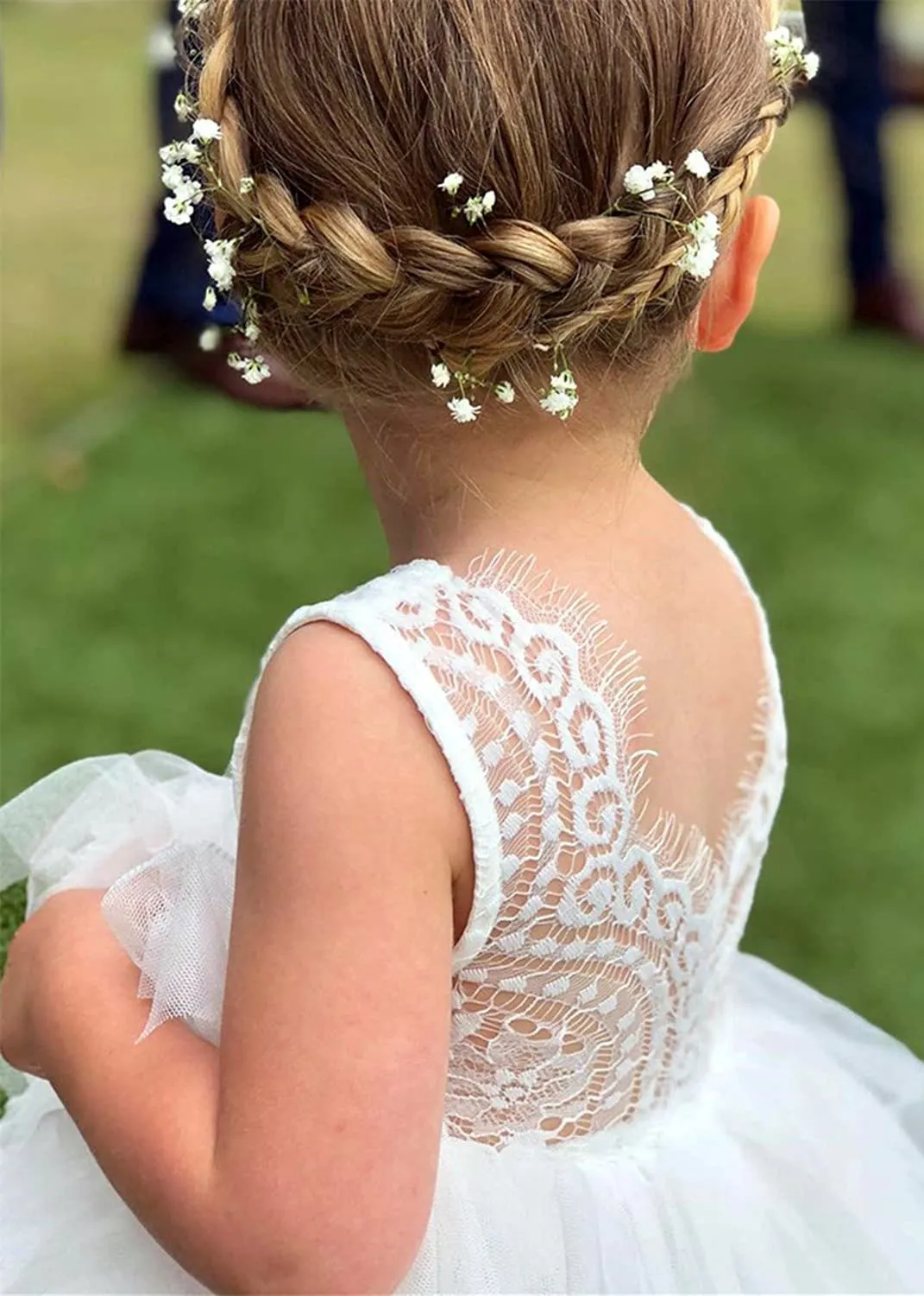 Peony Lace Flower Girl Dress in White (tiered)