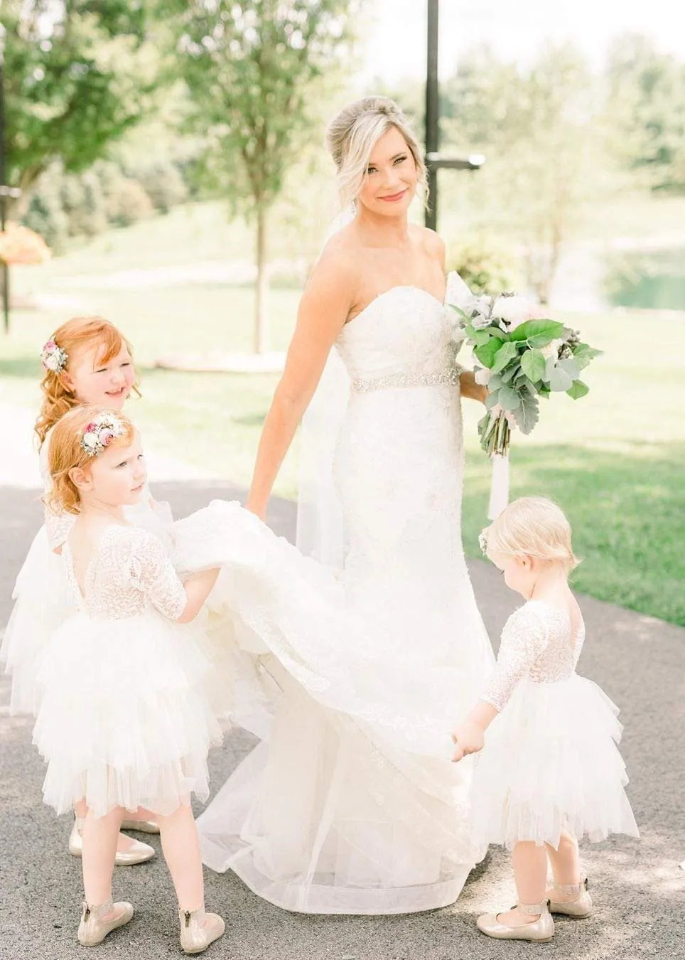 Peony Lace Flower Girl Dress in White (tiered)