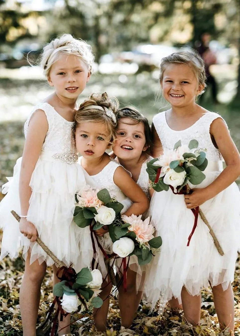 Peony Lace Flower Girl Dress in White (tiered)