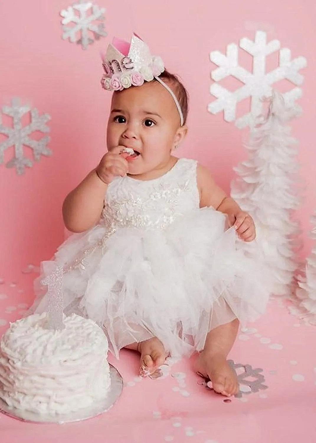 Peony Lace Flower Girl Dress in White (tiered)