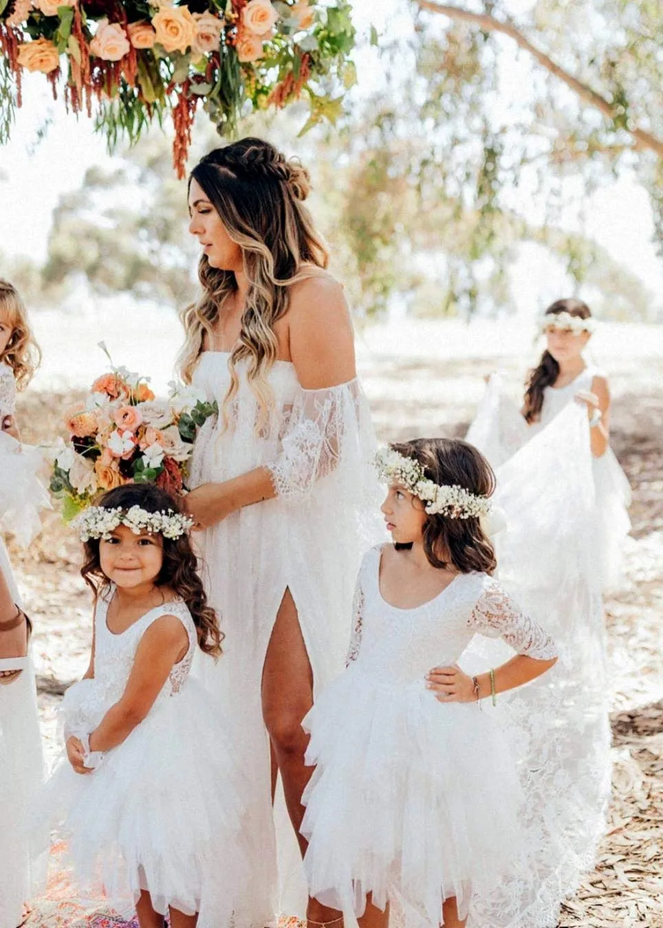 Peony Lace Flower Girl Dress in White (tiered)