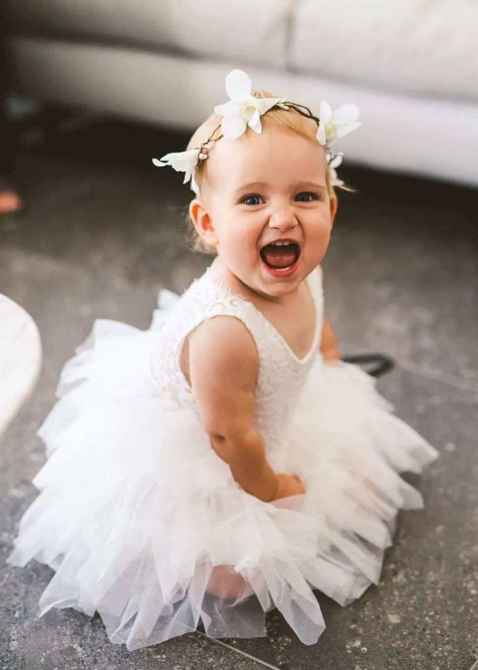 Peony Lace Flower Girl Dress in White (tiered)